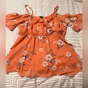Torrid Orange Floral Blouse Size 2 Cold Shoulder
